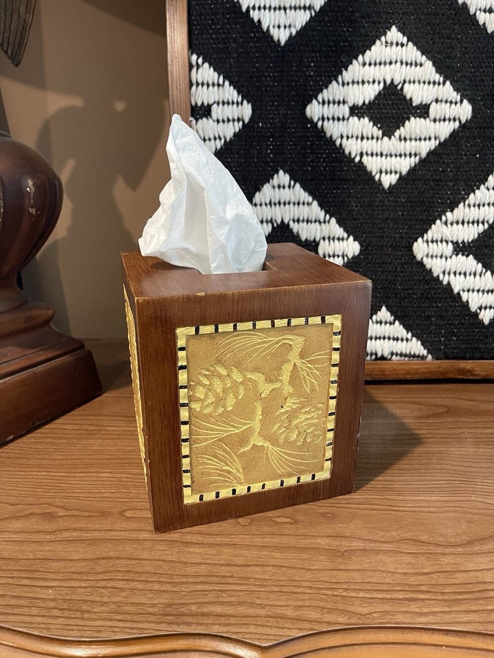 Vintage Wood Carved Tissue Box | Adirondack Pine Rustic Tissue Cover Midcentury
